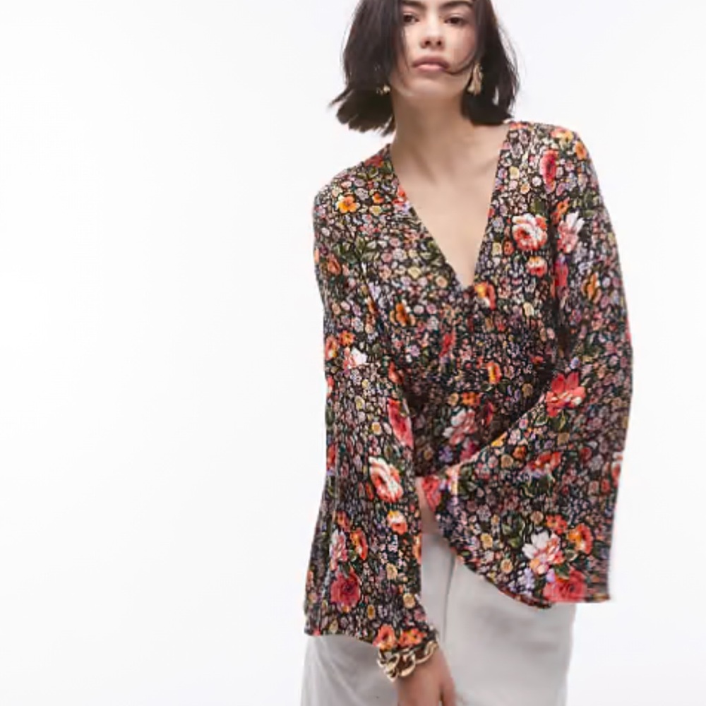 Topshop Multicolor Floral V-Neck Blouse